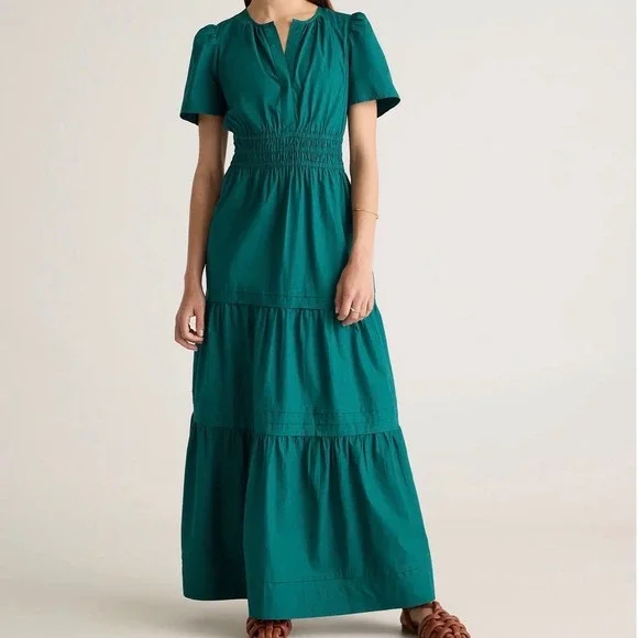 Quince 100% Organic Cotton Poplin Tiered Maxi Dress in Garden Green - XLarge - Picture 1 of 6